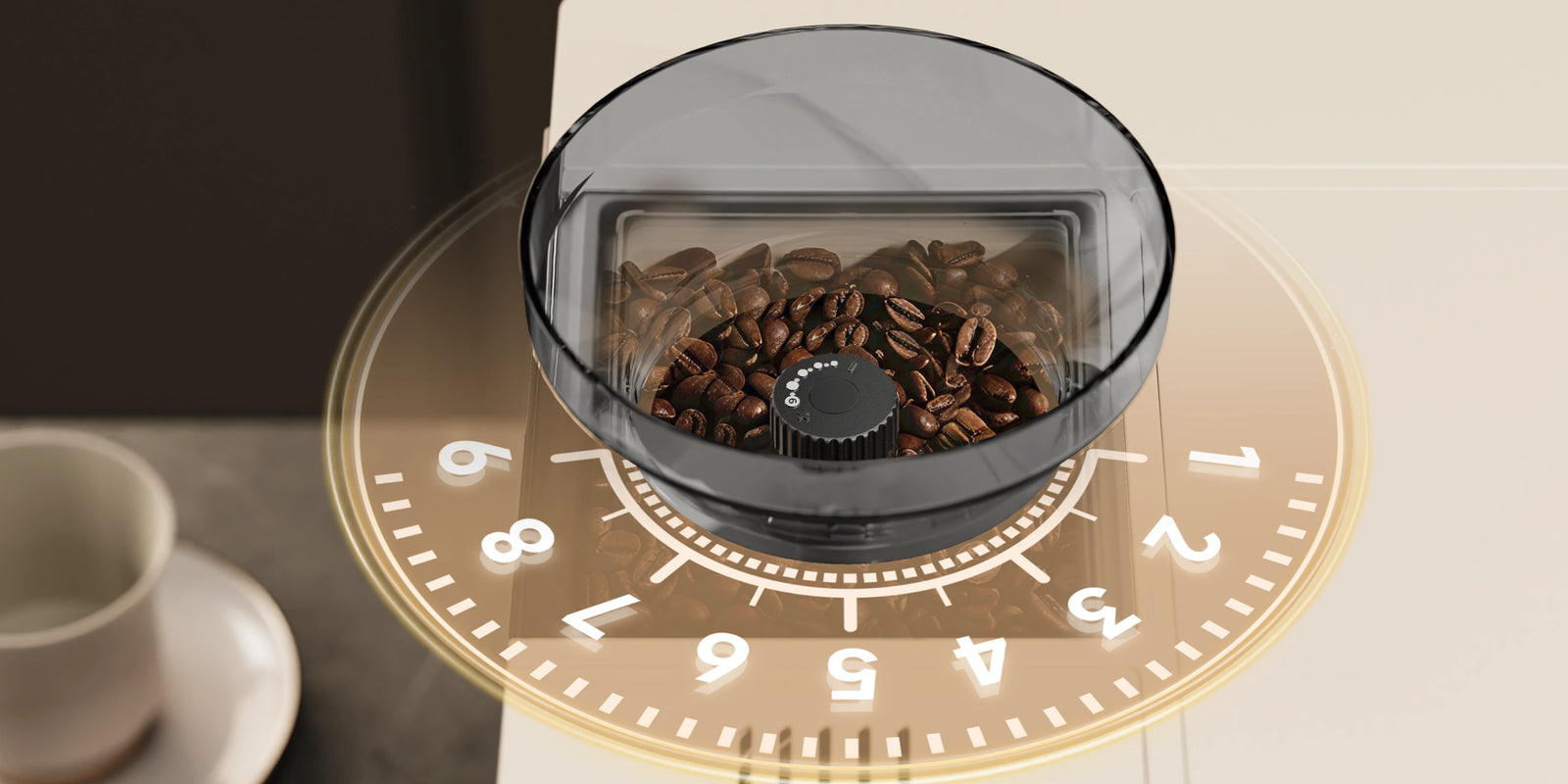 Ρυθμίσεις άλεσης 9 επιπέδων με <br class="coffeemas_c-pc-hide">ακριβή δοσομέτρηση*